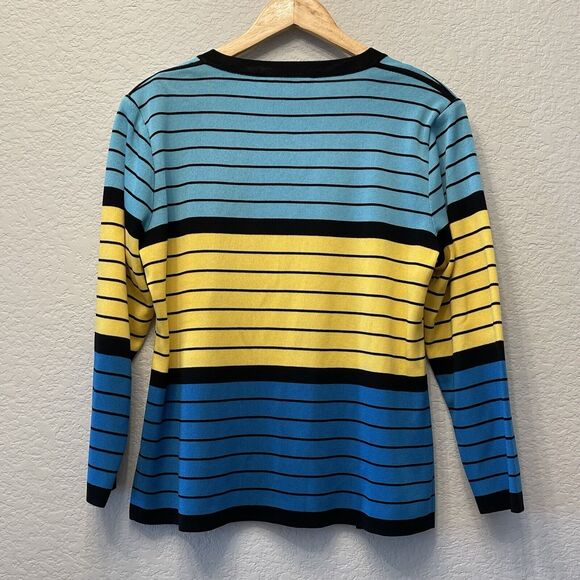 Misook Retro Y2K Colorful Striped Long Sleeve Open Front Cardigan Sweater Sz M - Picture 5 of 7